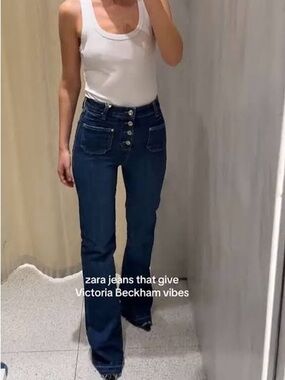 Zara Dark Blue High-Rise Wide-Leg Button Jeans